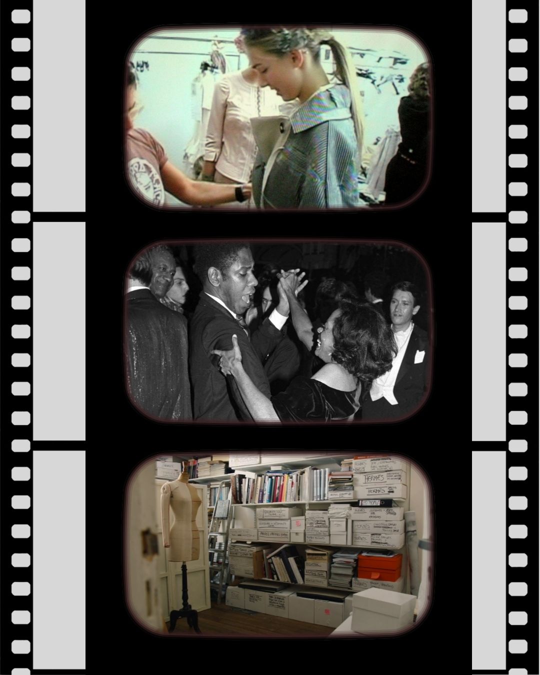 Film strip with stills from fashion documentaries